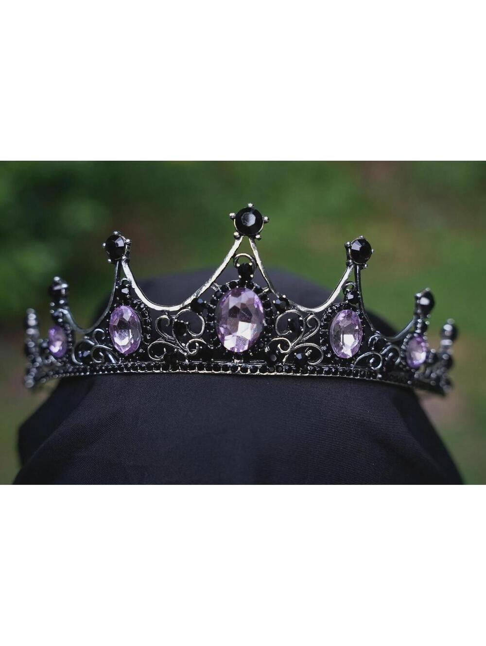 Purple Crystal Tiara Bridal Goth Black Crown Birthday Wedding Gift Diadem